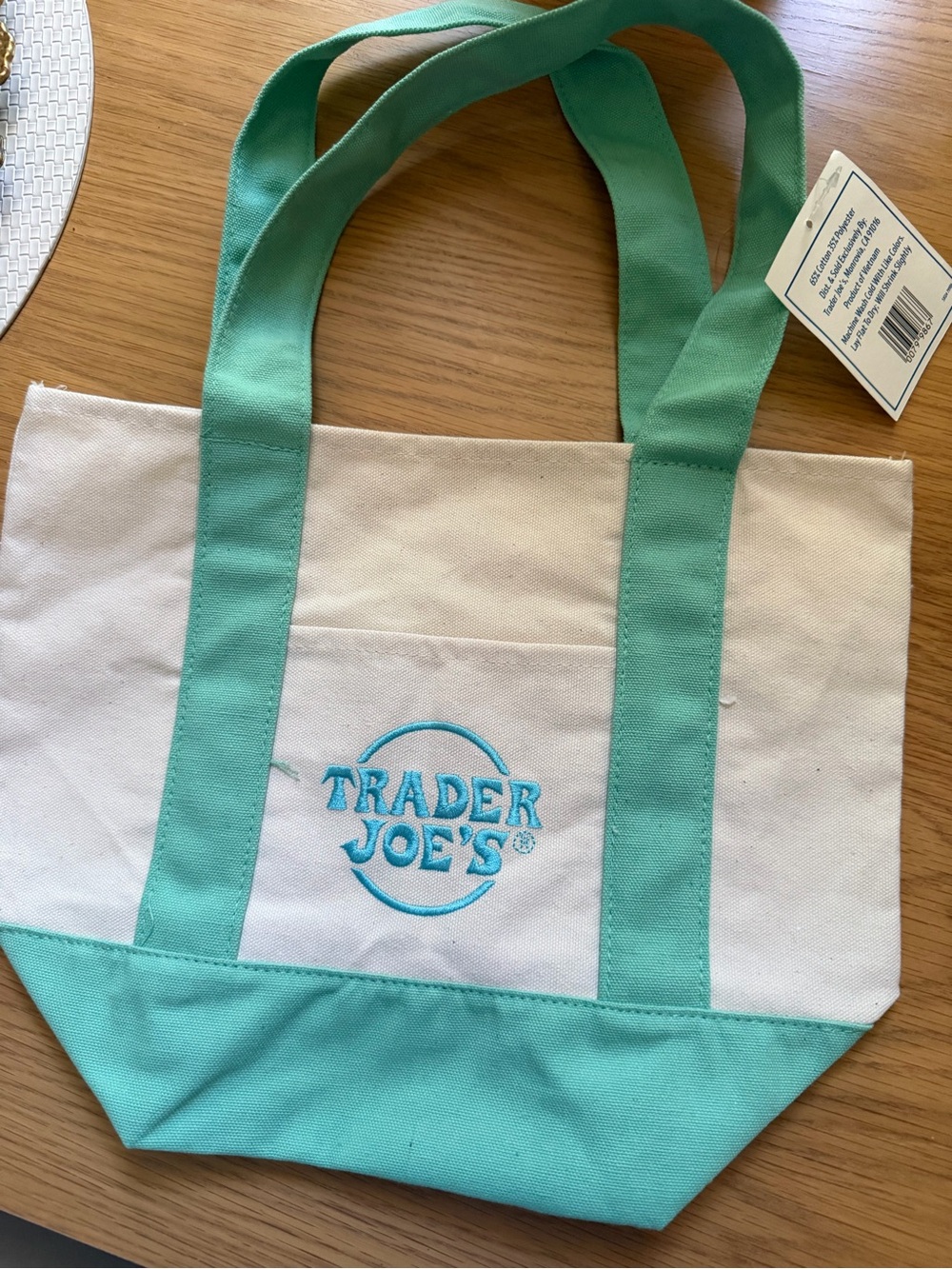 Cream and Mint Canvas Tote Bag